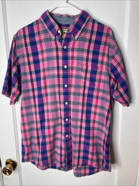 Surf Pendleton Shirt Large Men’s Pink Plaid Cotton Lightweight Button Down L
